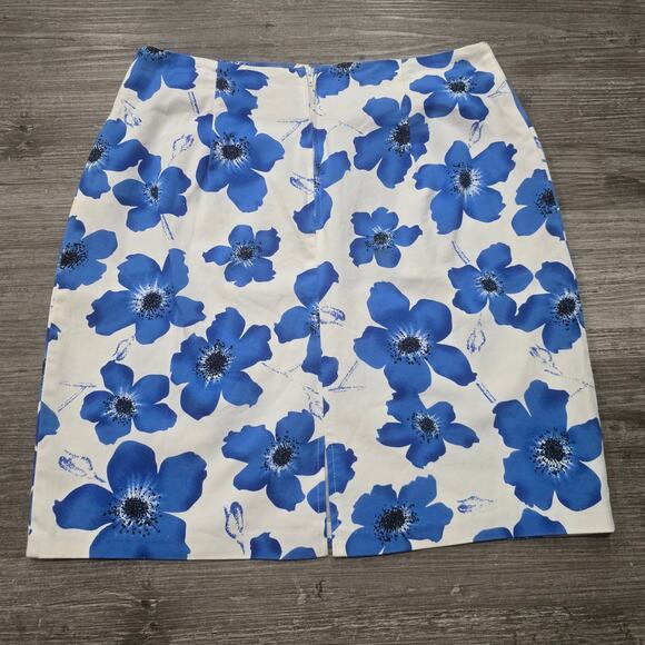 Briggs Blue Floral Print Spandex Stretch Pencil Skirt - Picture 2 of 6